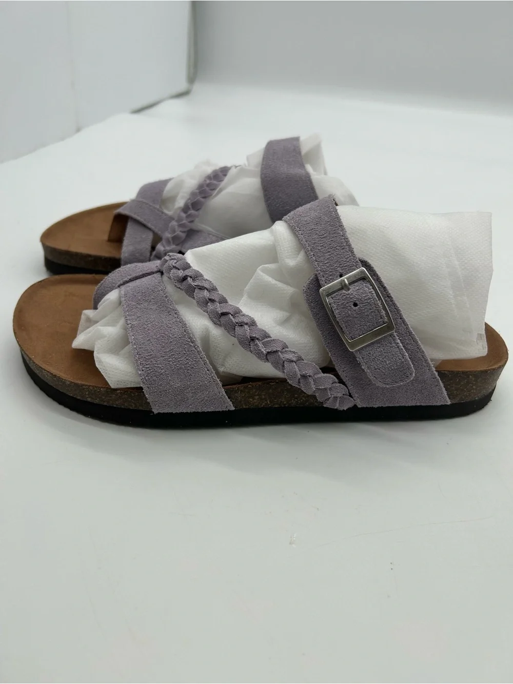 Mountain Sole Women’s Braided Strap Lavender Suede Slide Sandals size 9